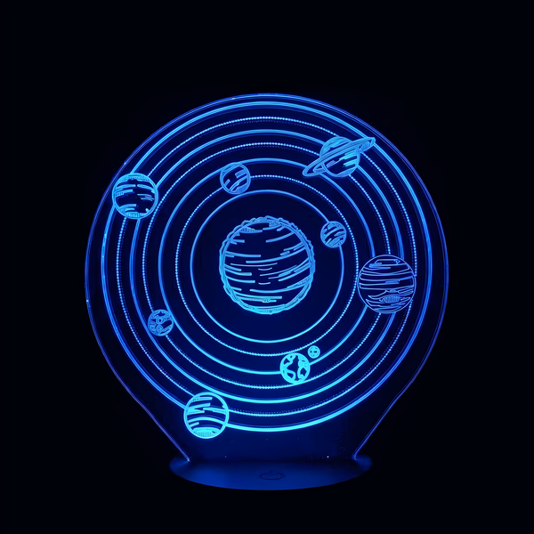 Lampe 3D LED Espace Système Solaire effet holographique fond noir