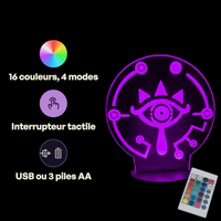 Caractéristiques lampe 3D LED Zelda Tablette Sheikah télécommande 16 couleurs USB ou piles