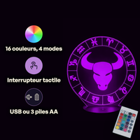 Taurus Astrological Sign Lamp, specifications: remote control, 16 colours, USB or battery powered