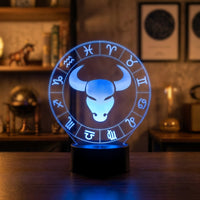 Taurus Astrological Sign Lamp used as a night light, bedroom decor and ambient lighting