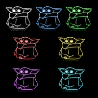Lampe 3D Star Wars The Mandalorian Yoda 7 couleurs LED rouge vert bleu violet jaune cyan blanc