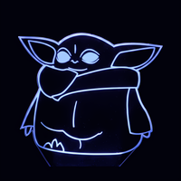 Lampe 3D LED Star Wars The Mandalorian Yoda effet holographique fond noir