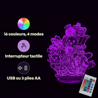 Caractéristiques lampe 3D LED One Piece Thousand Sunny télécommande 16 couleurs USB ou piles