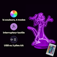 Caractéristiques lampe 3D LED Roi Lion Timon télécommande 16 couleurs USB ou piles