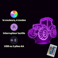 Caractéristiques lampe 3D LED Voiture Tracteur télécommande 16 couleurs USB ou piles