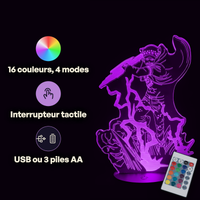 Caractéristiques lampe 3D LED One Piece Trafalgar D. Water Law télécommande 16 couleurs USB ou piles