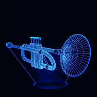 Lampe 3D LED Musique Trompette effet holographique fond noir