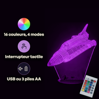 Caractéristiques lampe 3D LED Fusée Vaisseau Spatial télécommande 16 couleurs USB ou piles