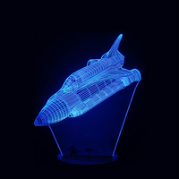 Lampe 3D LED Fusée Vaisseau Spatial effet holographique fond noir