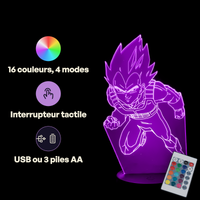 Dragon Ball Z Vegeta Lamp, specifications: remote control, 16 colours, USB or battery powered