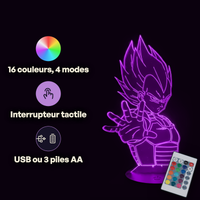 Dragon Ball Z Vegeta SSJ Lamp, specifications: remote control, 16 colours, USB or battery powered
