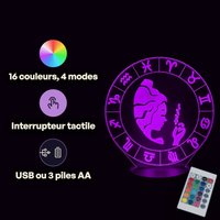 Virgo Astrological Sign Lamp, specifications: remote control, 16 colours, USB or battery powered