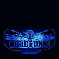 Lampe 3D LED Jeu Vidéo World of Tanks Logo effet holographique fond noir