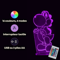 Caractéristiques lampe 3D LED Nintendo Yoshi télécommande 16 couleurs USB ou piles