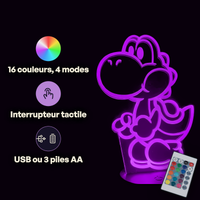 Caractéristiques lampe 3D LED Nintendo Yoshi Switch télécommande 16 couleurs USB ou piles