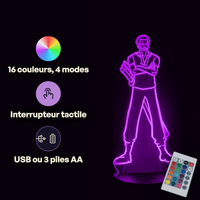 Caractéristiques lampe 3D LED One Piece Zoro Roronoa télécommande 16 couleurs USB ou piles