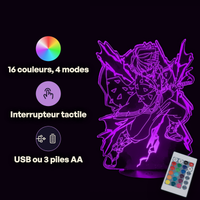Caractéristiques lampe 3D LED Demon Slayer Agatsuma Zenitsu télécommande 16 couleurs USB ou piles