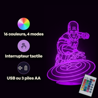 Caractéristiques lampe 3D LED Marvel Captain America Comics télécommande 16 couleurs USB ou piles