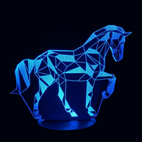 Lampe 3D LED Animal Cheval effet holographique fond noir