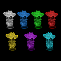 Lampe 3D Coeur Joyeux Anniversaire 7 couleurs LED rouge vert bleu violet jaune cyan blanc