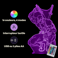 Caractéristiques lampe 3D LED Marvel Deadpool Comics télécommande 16 couleurs USB ou piles