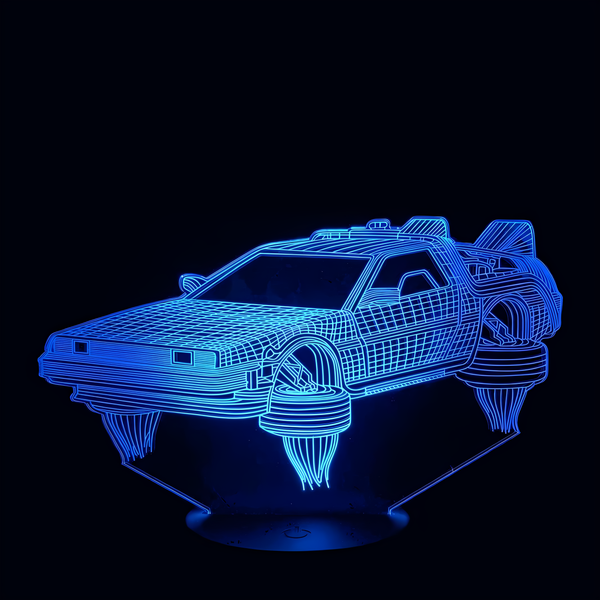 Lampe 3D LED Voiture DeLorean | Retour vers le futur effet holographique fond noir