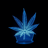 Lampe 3D LED d'Ambiance Feuille de Chanvre effet holographique fond noir