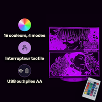 Caractéristiques lampe 3D LED Jujutsu Kaisen Geto x Gojo télécommande 16 couleurs USB ou piles