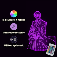 Caractéristiques lampe 3D LED Bleach Gin Ichimaru télécommande 16 couleurs USB ou piles