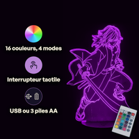 Caractéristiques lampe 3D LED Demon Slayer Giyu Tomioka télécommande 16 couleurs USB ou piles