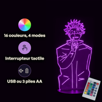 Caractéristiques lampe 3D LED Jujutsu Kaisen Gojo télécommande 16 couleurs USB ou piles