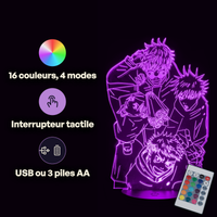 Caractéristiques lampe 3D LED Jujutsu Kaisen Gojo et ses amis télécommande 16 couleurs USB ou piles
