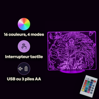 Caractéristiques lampe 3D LED Jujutsu Kaisen Gojo Intouchable télécommande 16 couleurs USB ou piles