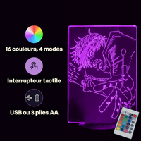 Caractéristiques lampe 3D LED Jujutsu Kaisen Gojo Satoru télécommande 16 couleurs USB ou piles