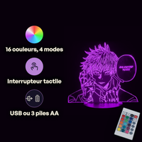 Caractéristiques lampe 3D LED Jujutsu Kaisen Gojo Satoru Unlimited Void télécommande 16 couleurs USB ou piles