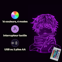 Caractéristiques lampe 3D LED Jujutsu Kaisen Gojo Visage télécommande 16 couleurs USB ou piles
