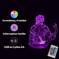 Caractéristiques lampe 3D LED Bleach Grimmjow télécommande 16 couleurs USB ou piles