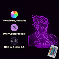 Caractéristiques lampe 3D LED Hunter x Hunter Hisoka télécommande 16 couleurs USB ou piles