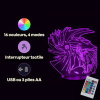 Caractéristiques lampe 3D LED Bleach Ichigo Vasto Lorde télécommande 16 couleurs USB ou piles