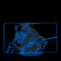 Lampe 3D LED Demon Slayer Inosuke effet holographique fond noir