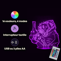 Caractéristiques lampe 3D LED Jujutsu Kaisen Itadori télécommande 16 couleurs USB ou piles