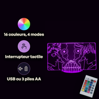 Caractéristiques lampe 3D LED Jujutsu Kaisen Itadori x Fléaux x Megumi télécommande 16 couleurs USB ou piles