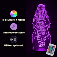 Caractéristiques lampe 3D LED Demon Slayer Kamado Nezuko télécommande 16 couleurs USB ou piles