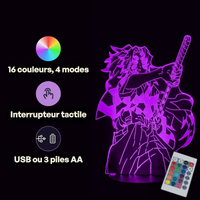 Demon Slayer Kokushibo Lamp, specifications: remote control, 16 colours, USB or battery powered