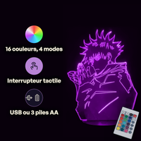 Caractéristiques lampe 3D LED Jujutsu Kaisen Megumi télécommande 16 couleurs USB ou piles