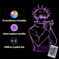 Caractéristiques lampe 3D LED Jujutsu Kaisen Megumi Fushiguro télécommande 16 couleurs USB ou piles