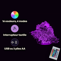 Caractéristiques lampe 3D LED Jujutsu Kaisen Megumi x Nue télécommande 16 couleurs USB ou piles