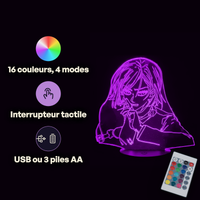 Caractéristiques lampe 3D LED Jujutsu Kaisen Nobara télécommande 16 couleurs USB ou piles