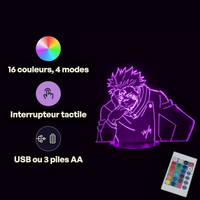 Caractéristiques lampe 3D LED Jujutsu Kaisen Ryomen Sukuna télécommande 16 couleurs USB ou piles