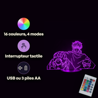 Caractéristiques lampe 3D LED Jujutsu Kaisen Satoru Gojo vs Jogo télécommande 16 couleurs USB ou piles